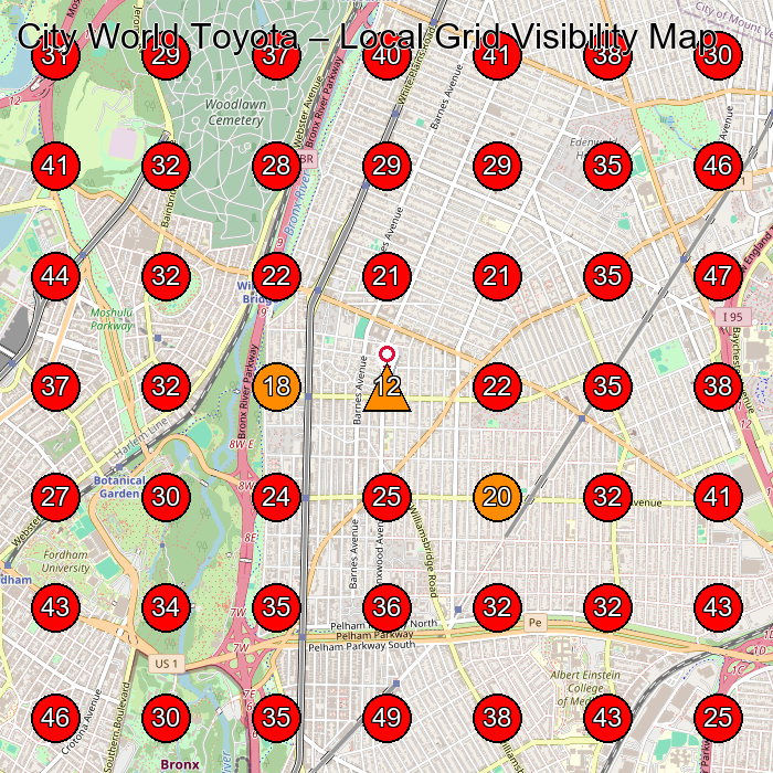 City World Toyota GeoGrid visibility map for Used Car Dealer in Bronx